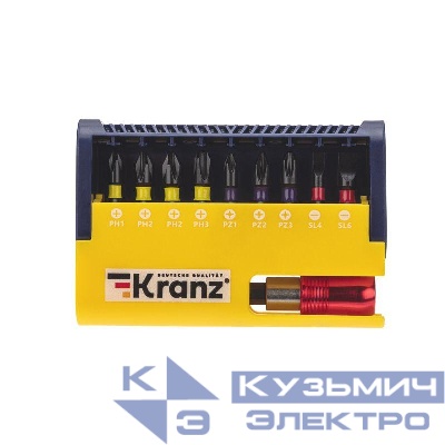 Набор бит с магнитным держателем пластиковый кейс 10 шт Kranz KR-92-0466