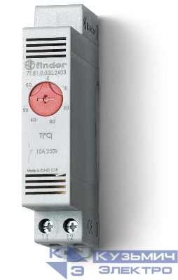 Термостат щитовой для включения обогрева диапазон температур 0… + 60град. С 1NС 10А модульный 17.5мм IP20 FINDER 7T8100002403