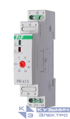 Реле тока PR-615 (4-30А сквозной канал монтаж на DIN-рейке 35мм 230В AC 16А 1НО IP20) F&F EA03.003.006