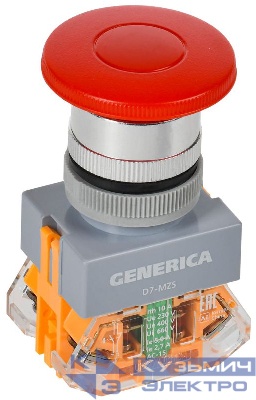 Кнопка D7-MZS "Грибок" d22мм 1НО+1НЗ с фиксацией красн. GENERICA BBG50-11MZS-3-21-K04-G