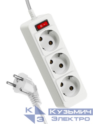 Удлинитель 3х3м с заземл. 10А IP20 ПВС 3х0.75 с выкл. КОСМОС YKsm3m-3g-Z-V(10A)P