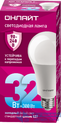 Лампа светодиодная 90 410 OLL-A70-32-230-6.5K-E27 32Вт грушевидная 6500К E27 90-240В PRO ОНЛАЙТ 90410