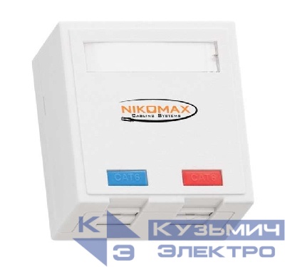 Розетка 2 порта кат.6 (класс E) 250МГц RJ45/8P8C FT-TOOL/110/KRONE T568A/B неэкран. со шторками бел. NIKOMAX NMC-WO2UE2-FT-ST-WT