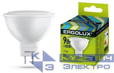 Лампа светодиодная LED-JCDR-9W-GU5.3-6K 9Вт JCDR рефлектор 6500К холод. бел. GU5.3 180-240В Ergolux 13626