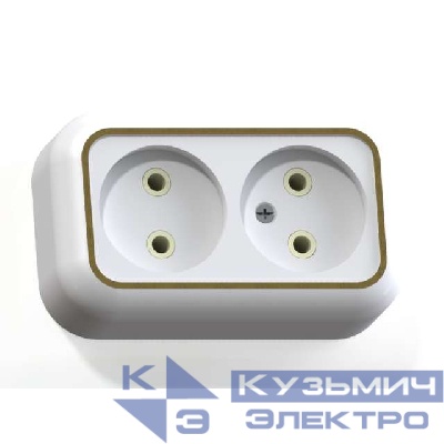 Розетка 2-м ОП Валентина РА10-382 10А IP20 бел./зол. Кунцево 5417