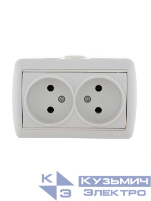 Розетка 2-м ОП Nata 16А IP20 без заземл. керамика бел. LEZARD 710-0200-128