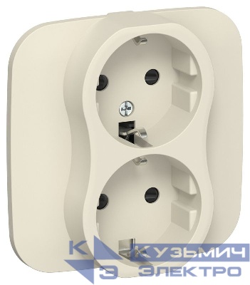 Розетка 2-м СП FLITE РСш12-1-А-ФлСл 16А с заземл. с защ. шторками безвинтовое крепление в сборе механизм сливочный IEK FI-R24A-16-1-K86