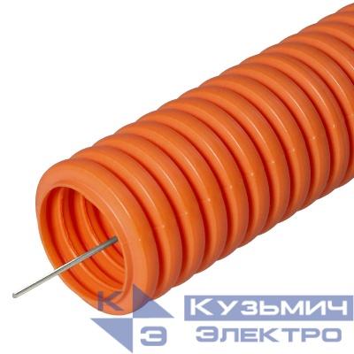 Труба гофрированная двустенная ПНД тяжелая d16мм с протяжкой 750Н безгалоген. (HF) оранж. (уп.100м) Промрукав PR.021641о