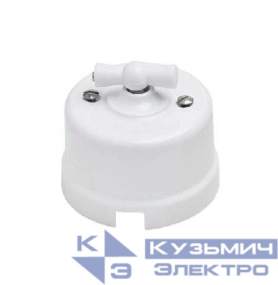 Выключатель проходной поворотный 1-кл. ОП Лизетта 10А IP20 ретро 2 полож. керамика бел. Bironi B1-201-01