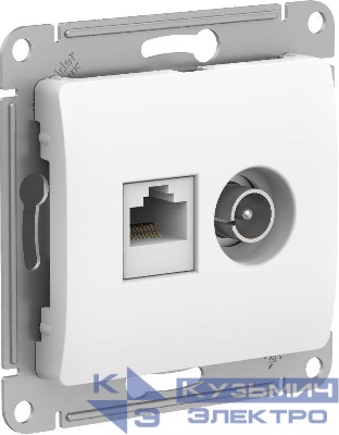 Розетка компьютерная + телевизионная 2-м Glossa RJ45 кат.5E + TV механизм бел. SE GSL000189