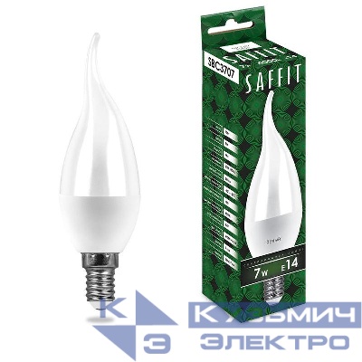 Лампа светодиодная SBC3707 7Вт C37T свеча на ветру 6400К E14 230В SAFFIT 55142