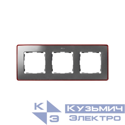 Рамка 3-м Simon82 Detail холодный алюм.; основание красн. Simon 8201630-255