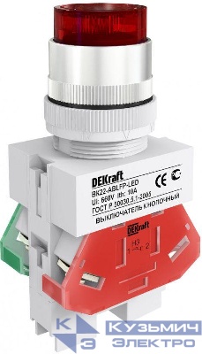 Выключатель кнопочный LED ABLFP ВК-22 d22мм 24В AC/DC красн. DEKraft 25070DEK