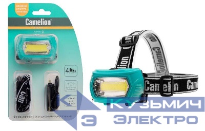 Фонарь налобный LED53411 аккум. 3.7В COB 3Вт 3 реж. 3 x AAA Type-C блист зел. Camelion 15763