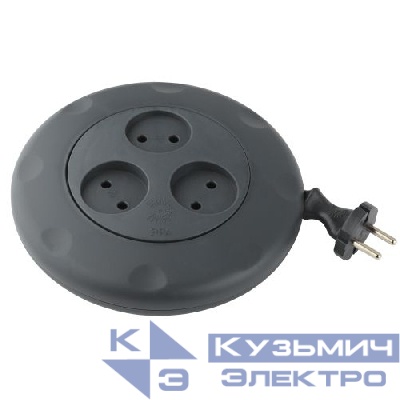 Удлинитель-рулетка 3х3м без заземл. 10А IP20 UR-3-3m-B ПВС 2х0.75 черн. Эра Б0019039