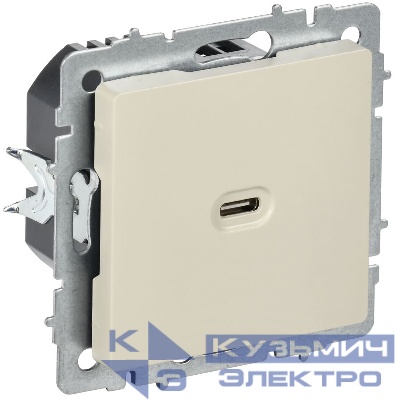 Розетка СП BRITE РЮ12-1-БрКр USB C 65Вт высокоскор. заряд. беж. IEK BR-U13-065-K10