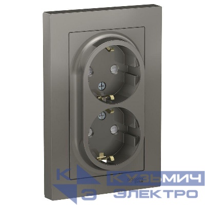 Розетка 2-м СП AtlasDesign 16А IP20 с заземл. защ. шторки в сборе сталь SE ATN000926