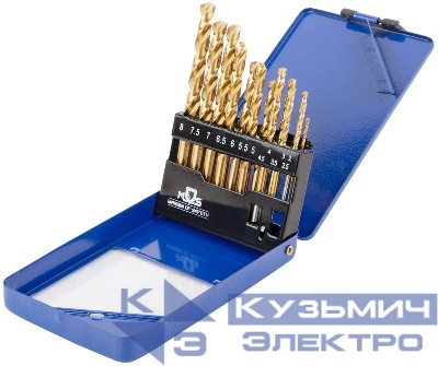 Набор сверл по металлу HSS шлифованные титановое покрытие угол заточки 135град. мет. бокс 13шт (2-2.5-3-3.5-4-4.5-5-5.5-6-6.5-7-7.5-8мм) MOS 35743М