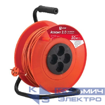 Удлинитель на катушке 4х30м без заземл. 6А IP20 Атлант 2.0 1.3кВт ПВС 2х0.75 PROxima EKF UKA02-06-275-4-30