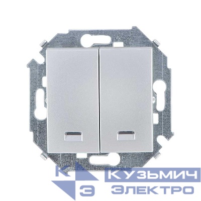 Выключатель 2-кл. СП Simon 15 16А IP20 с подсветкой винтов. зажим механизм алюм. Simon 1591392-033