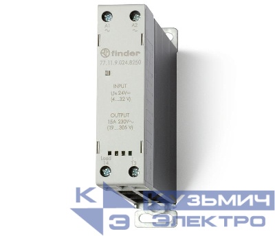 Реле модульное твердотельное выход 15А (24…280В AC) 24В DC функция "Включ. при пересечении нуля" 22.5мм клем. реле IP20 FINDER 771190248250
