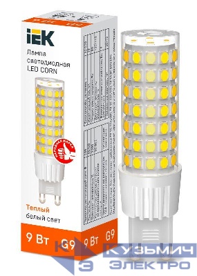 Лампа светодиодная CORN 9Вт капсула 3000К G9 230В керамика IEK LLE-CORN-9-230-30-G9