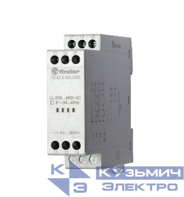 Реле контрольное для 3х-фазных сетей обрыв/чередование фаз выход 2CO 8А модульное 22.5мм IP20 FINDER 706284000000