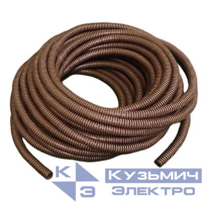 Труба гофрированная ПВХ легкая d20мм с протяжкой темн. дерево (уп.25м) Урал Пак ГФ-9104120-025