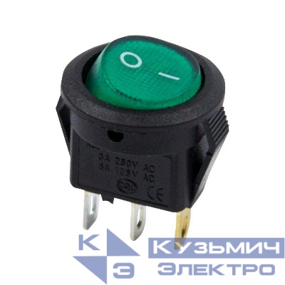 Выключатель клавишный круглый 250В 3А (3с) ON-OFF зел. с подсветкой Micro (RWB-106 SC-214) Rexant 36-2533