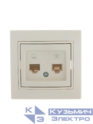 Розетка компьютерная + телефонная 2-м СП Mira RJ45 + RJ11 крем./крем.. LEZARD 701-0303-143