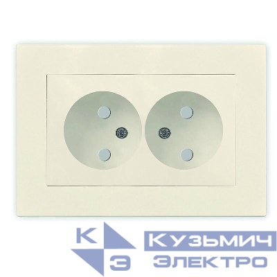 Розетка 2-м СП Афина 16А IP20 без заземл. защ. шторки в сборе сл. кость (ivory) Universal A0048-I
