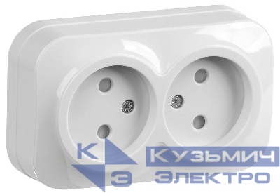 Розетка 2-м ОП GLORY РСш22-2-ХБ 10А без заземл. защ. шторки бел. IEK ERH23-K01-10