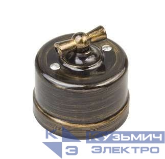 Выключатель проходной поворотный 1-кл. ОП Лизетта 10А IP20 ретро 2 полож. ABS-пластик бронз. Bironi B1-201-25