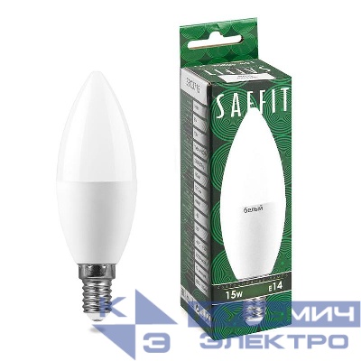 Лампа светодиодная SBC3715 15Вт C37 свеча 4000К E14 230В SAFFIT 55204