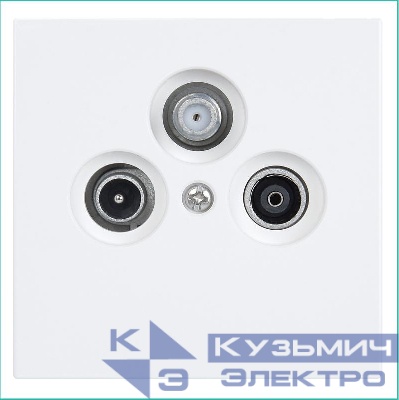 Розетка телевизионная проходная TV + FM + SAT 3-м СП FD Ф9.5мм с накладкой механизм бел. глянцевый Jasmart FD6207W