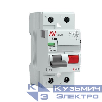 Выключатель дифференциального тока (УЗО) 2п 63А 30мА тип AC DV AVERES EKF rccb-2-63-30-ac-av
