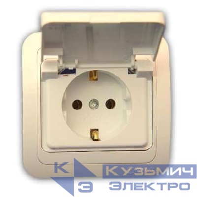 Розетка 1-м СП Mimoza 16А IP20 с крышкой керамика крем./крем. Makel 25009