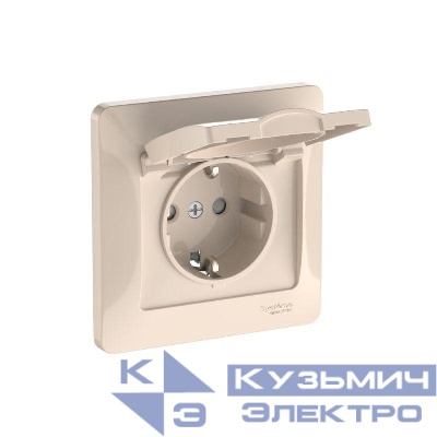 Розетка Glossa 16А IP20 с заземл. защ. шторки с крышкой быстрозажим. клем. в сборе беж. SE GSL000246S