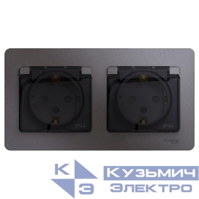 Розетка 2-м СП 2мод. Glossa 16А IP44 с заземл. защ. шторки в сборе графит SE GSL001347