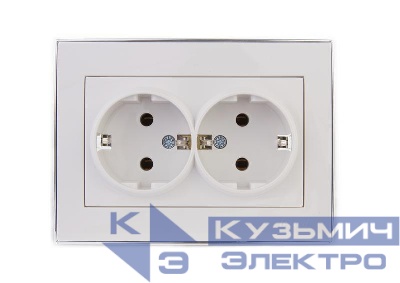 Розетка 2-м СП Rain с заземл. керамика с хром. боковой вставкой бел. LEZARD 703-0225-127