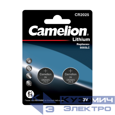 Элемент питания литиевый CR2025 BL-2 CR2025-BP2 батарейка литиевая 3В (уп.2шт) Camelion 15245