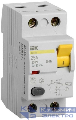 Выключатель дифференциального тока (УЗО) 2п 25А 30мА тип AC ВД1-63 KARAT IEK MDV10-2-025-030