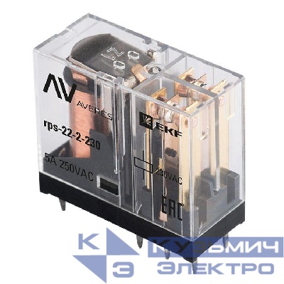 Реле промежуточное РП slim 22/2 5А 230В AC AVERES EKF rps-22-2-230