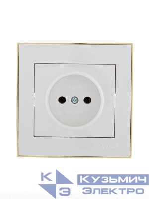 Розетка 1-м СП Rain 16А IP20 без заземл. с зол. боковой вставкой керамика бел. LEZARD 703-0226-121