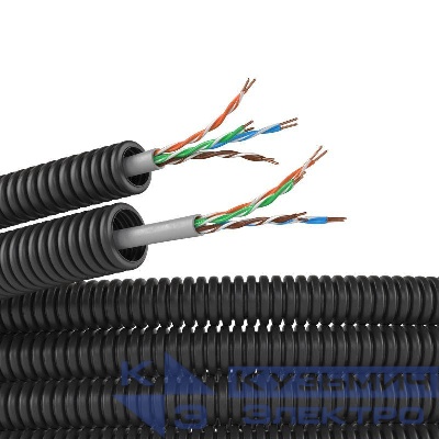 Электротруба ПНД гибкая гофрированная d16мм с кабелем витая пара 5EU/UTP нг(А)-HF (уп.100м) черн. DKC 7EU716100B