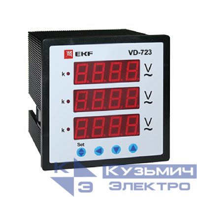 Вольтметр цифровой VD-723 на панель 72х72 трехфазный EKF vd-723