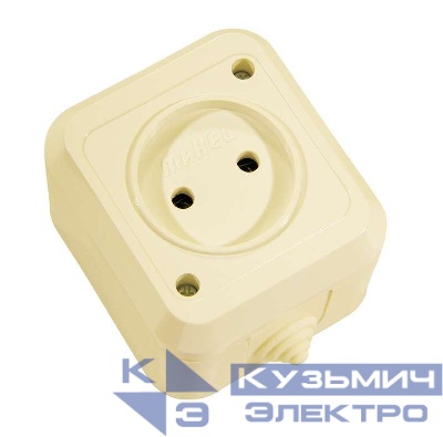 Розетка 1-м ОП 10А IP44 без заземл. п/герм. крем. Makel 18206