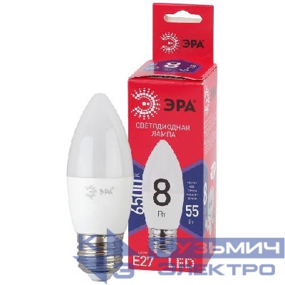 Лампа светодиодная RED LINE LED B35-8W-865-E27 R 8Вт B35 свеча 6500К нейтр. бел. E27 Эра Б0045342