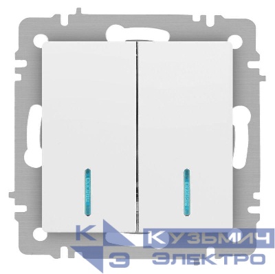 Выключатель 2-кл. СП Accent 6-105-01М 10А IP20 250В с подсветкой AL/CU бел. матов. Intro Б0063507