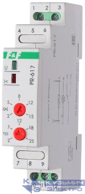Реле тока PR-617 (диапазон 2-15А; с задержкой отключения; сквозной канал; монтаж на DIN-рейке 35мм 230В 16А 1Z IP20) F&F EA05.001.001